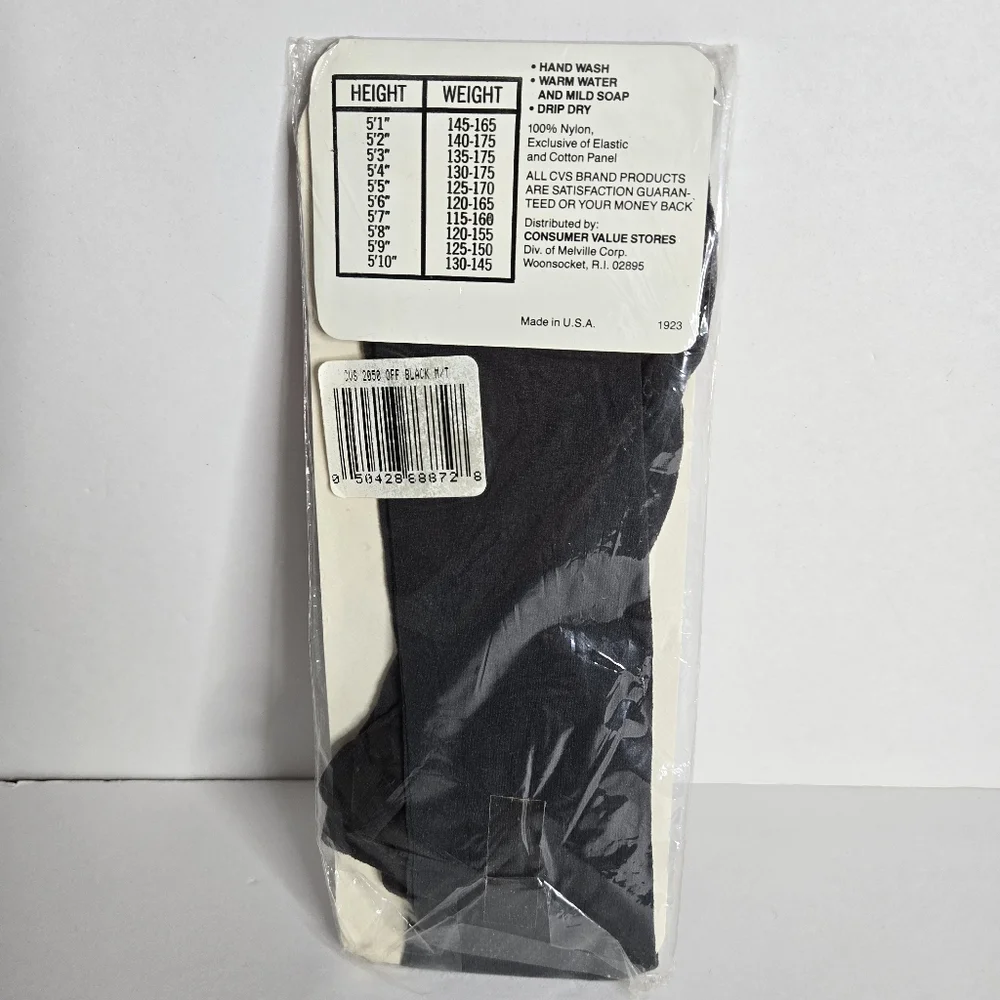 CVS Color Fashion Pantyhose Off Black Size Medium Tall Sandal Foot VTG NWT
